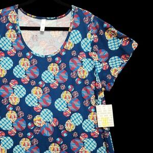 Lularoe Classic T Shirt Womens 3XL Blue Christmas Ornaments Stretch NEW w/ Tag